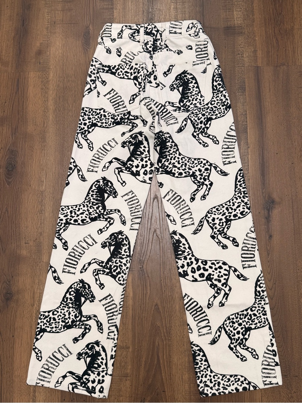 Fiorucci Logo and Animal Print High Rise Jeans Black & White size 28 XS - Picture 7 of 7